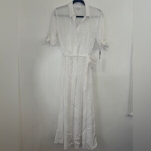 NWT CALVIN KLEIN Polka Dot Belted Maxi Shirtdress Lined Size 4